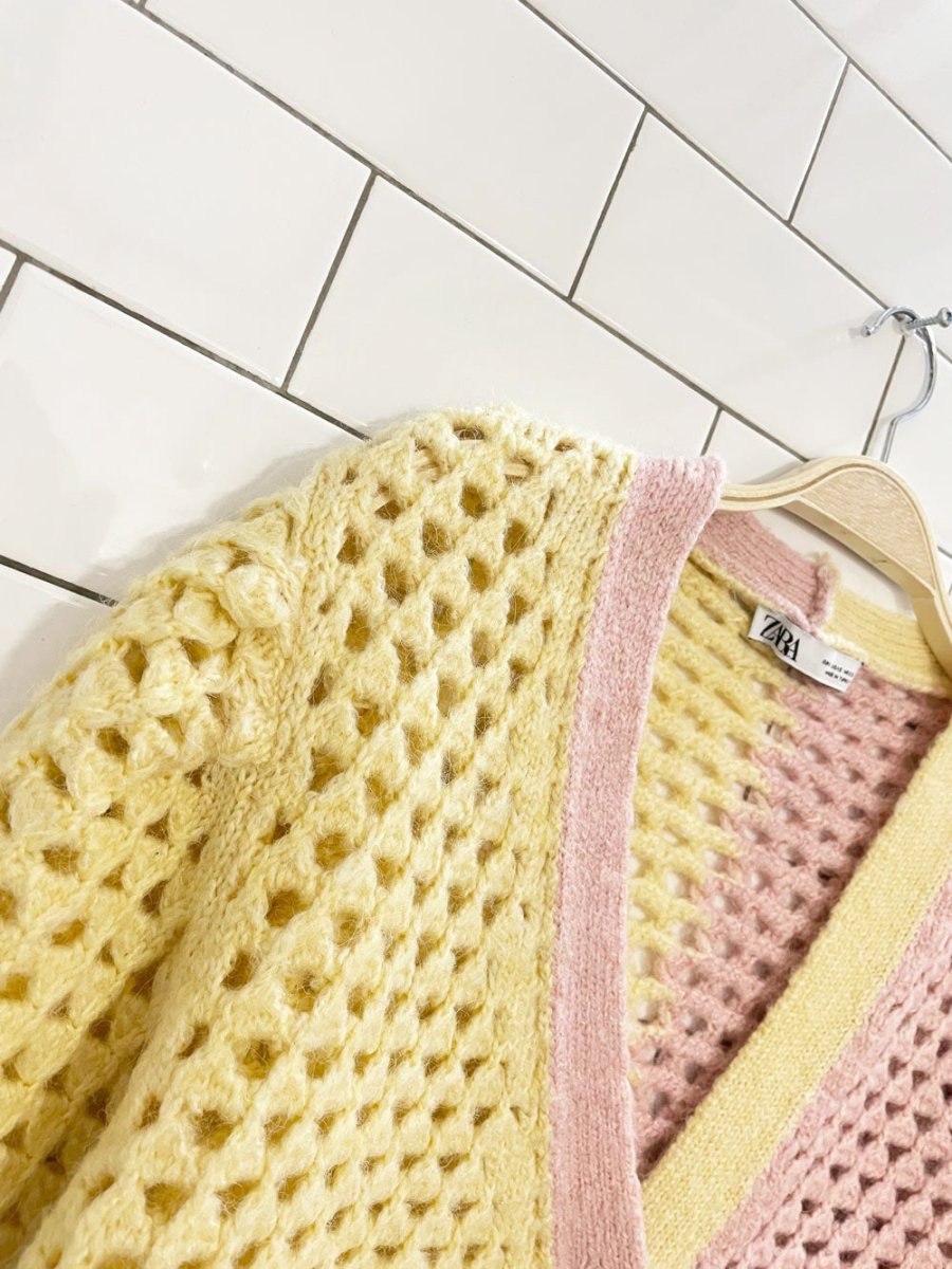 zara wool - blend crochet chunky knit oversized cardigan - good market thrift store