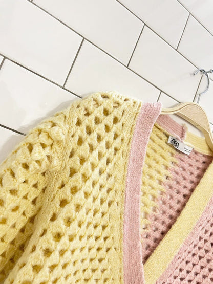 zara wool - blend crochet chunky knit oversized cardigan - good market thrift store