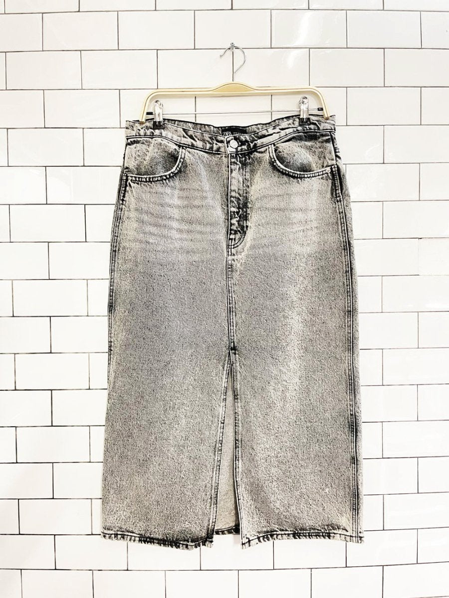 zara acid wash denim midi skirt - good market thrift store