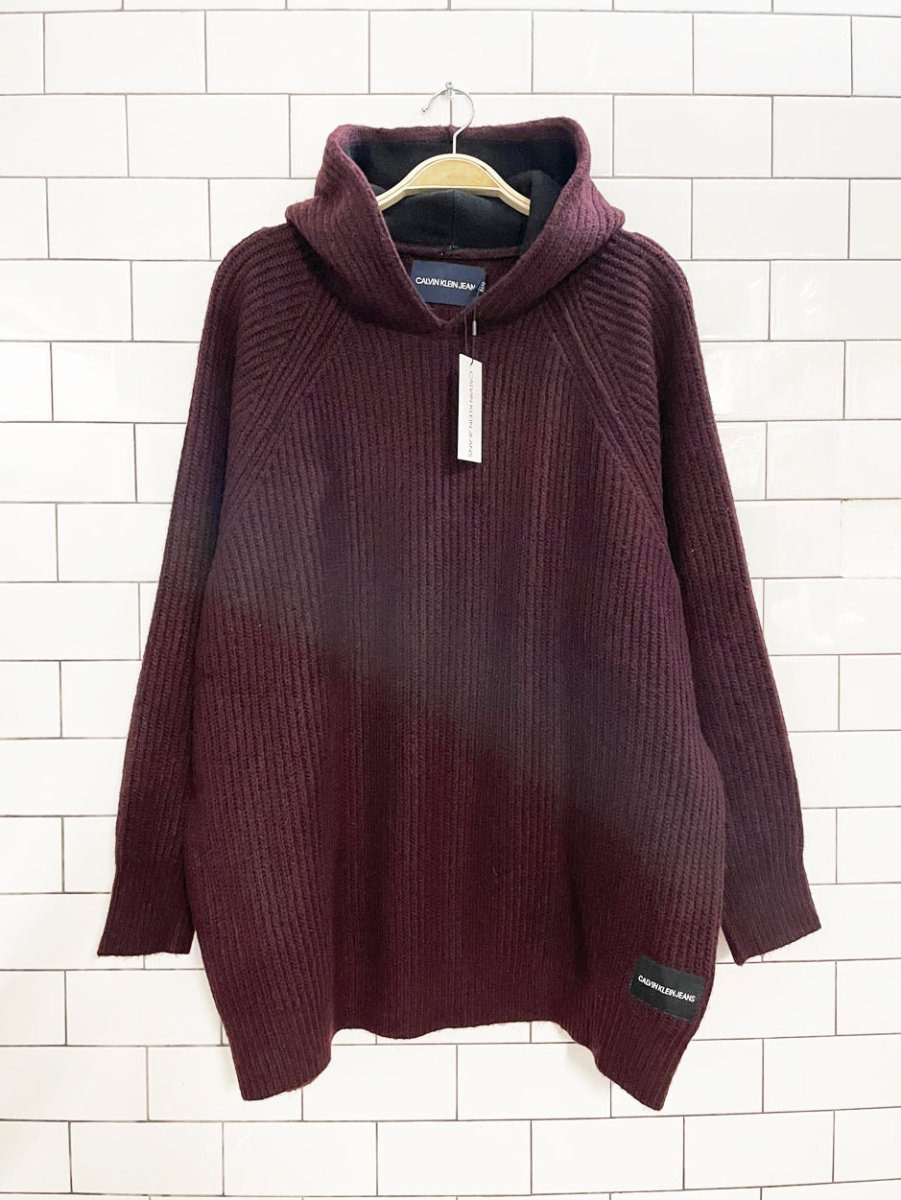 nwt calvin klein wool - blend knit hoodie - good market thrift store