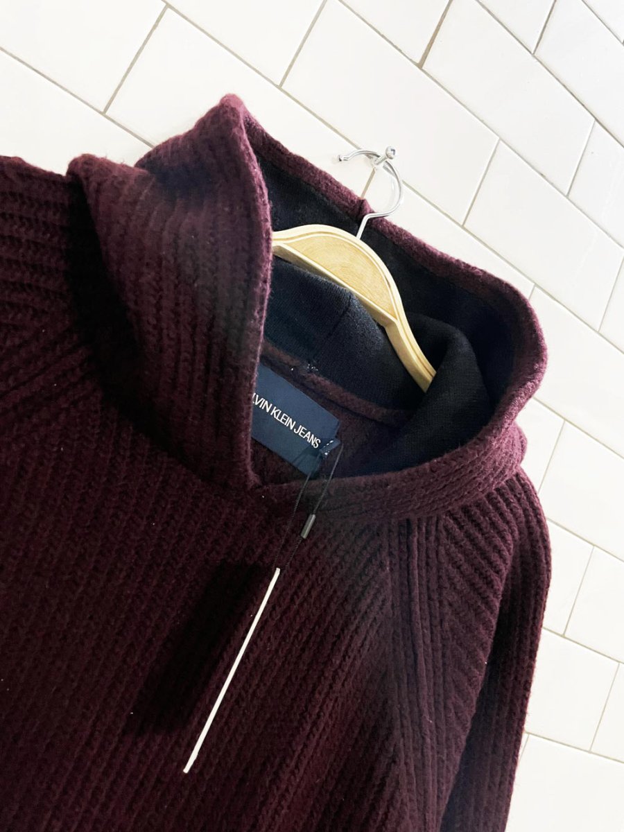nwt calvin klein wool - blend knit hoodie - good market thrift store