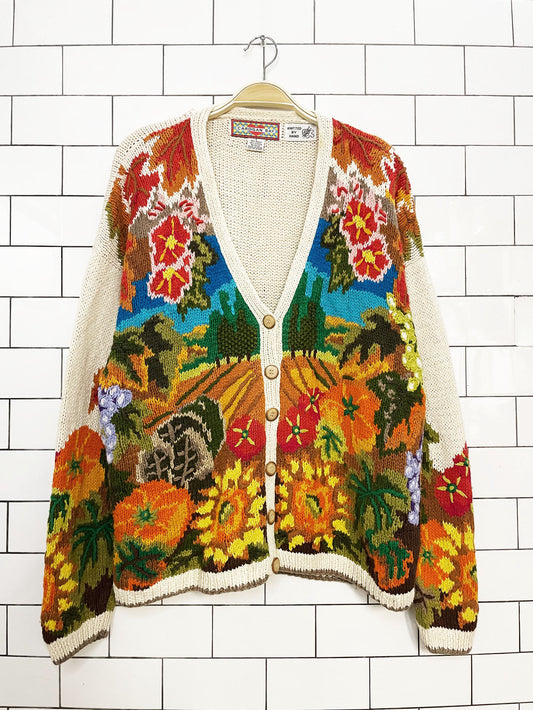 vintage cardigan bay hand-knit ramie-blend fall pumpkin cardigan