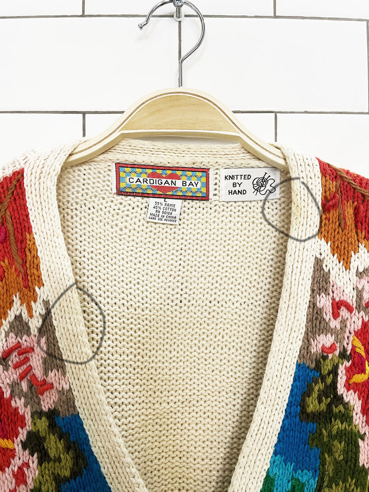 vintage cardigan bay hand-knit ramie-blend fall pumpkin cardigan