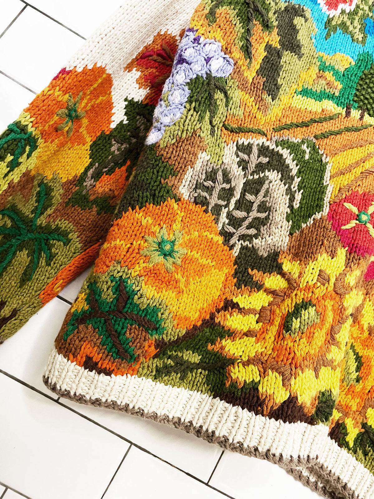 vintage cardigan bay hand-knit ramie-blend fall pumpkin cardigan