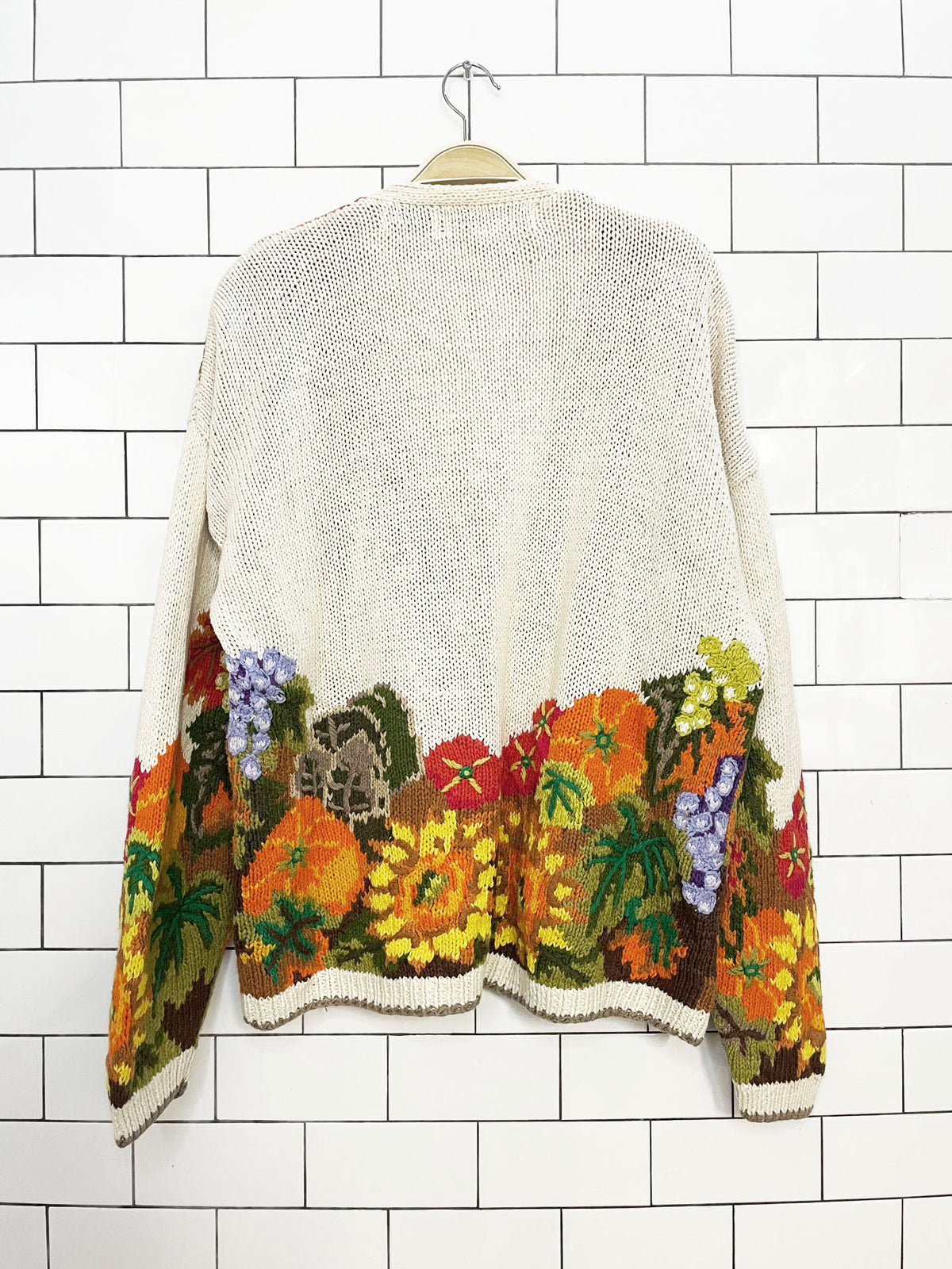vintage cardigan bay hand-knit ramie-blend fall pumpkin cardigan