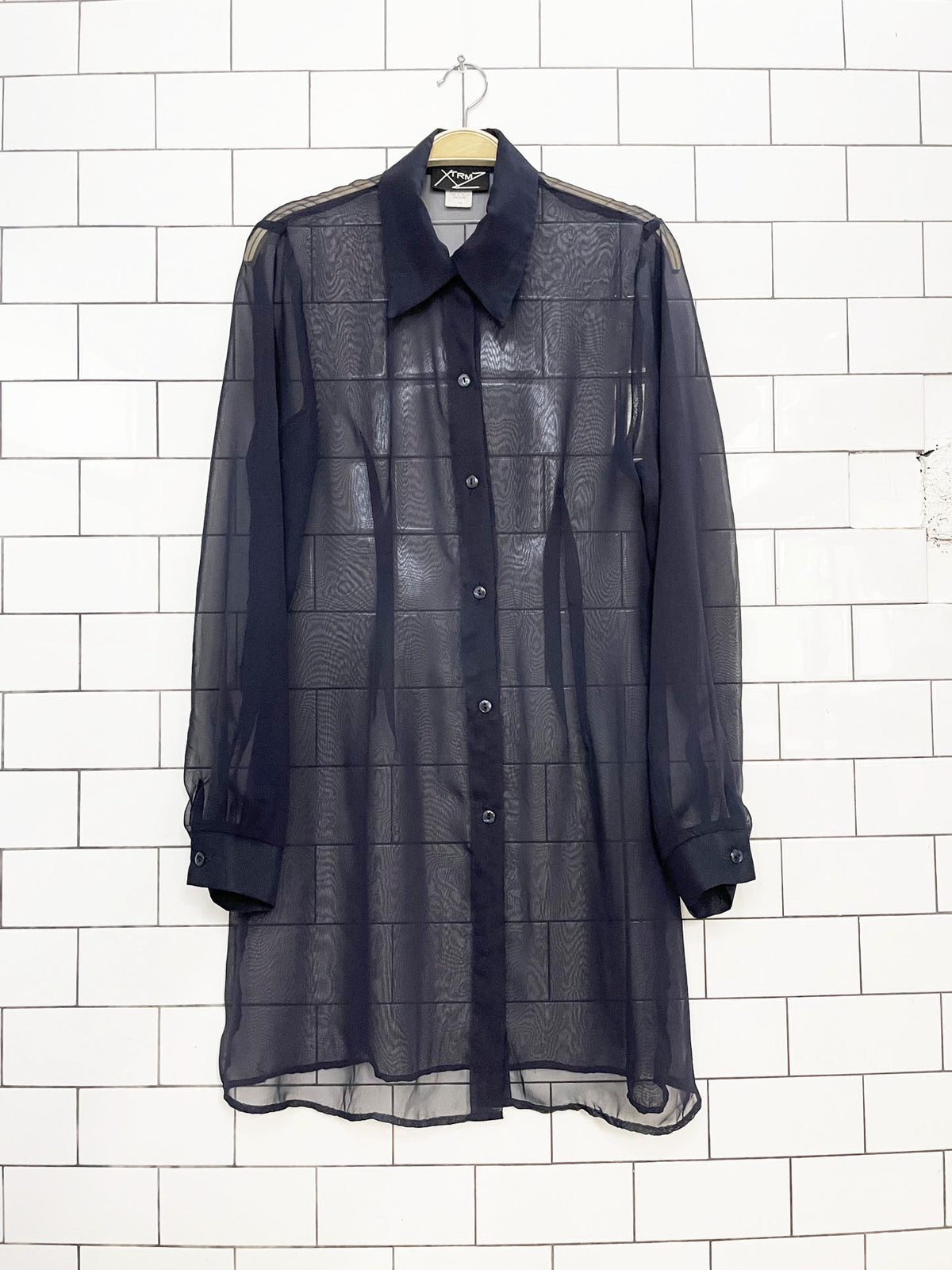 vintage 90s xtrmz long sheer full button layering shirt dress | made in USA