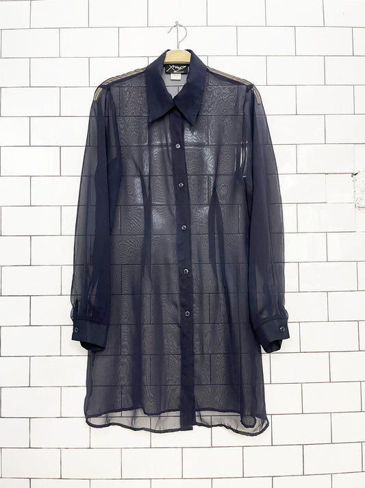 vintage 90s xtrmz long sheer full button layering shirt dress | made in USA