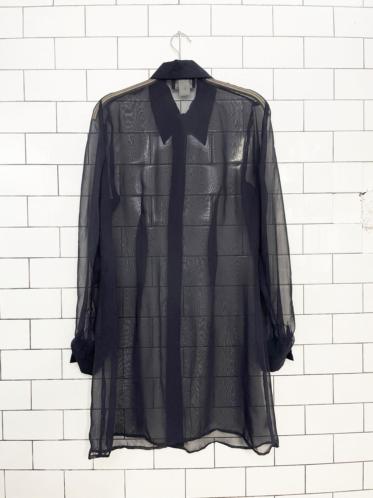 vintage 90s xtrmz long sheer full button layering shirt dress | made in USA