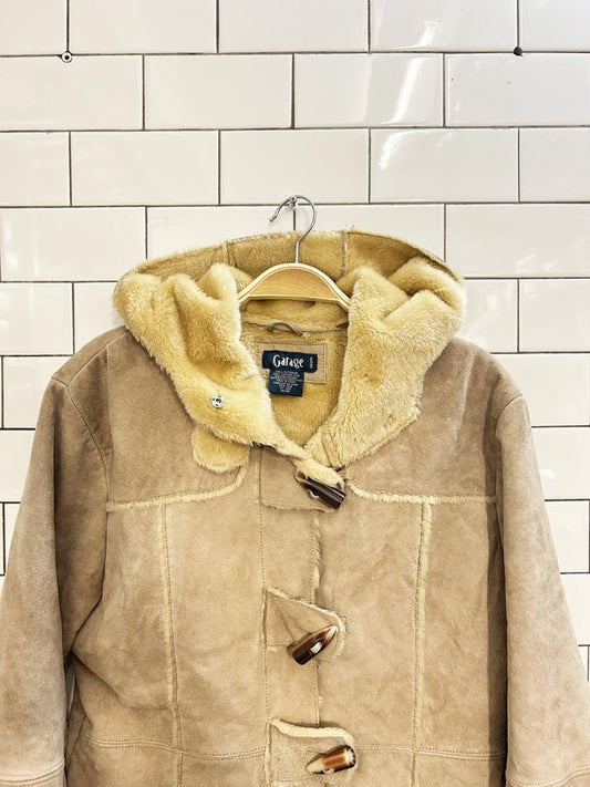 vintage 90s garage suede faux fur duffle coat - good market thrift store