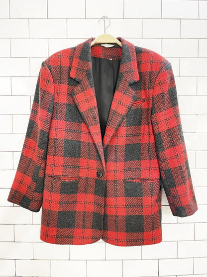 vintage 80s ego wool - blend tweed plaid blazer - good market thrift store