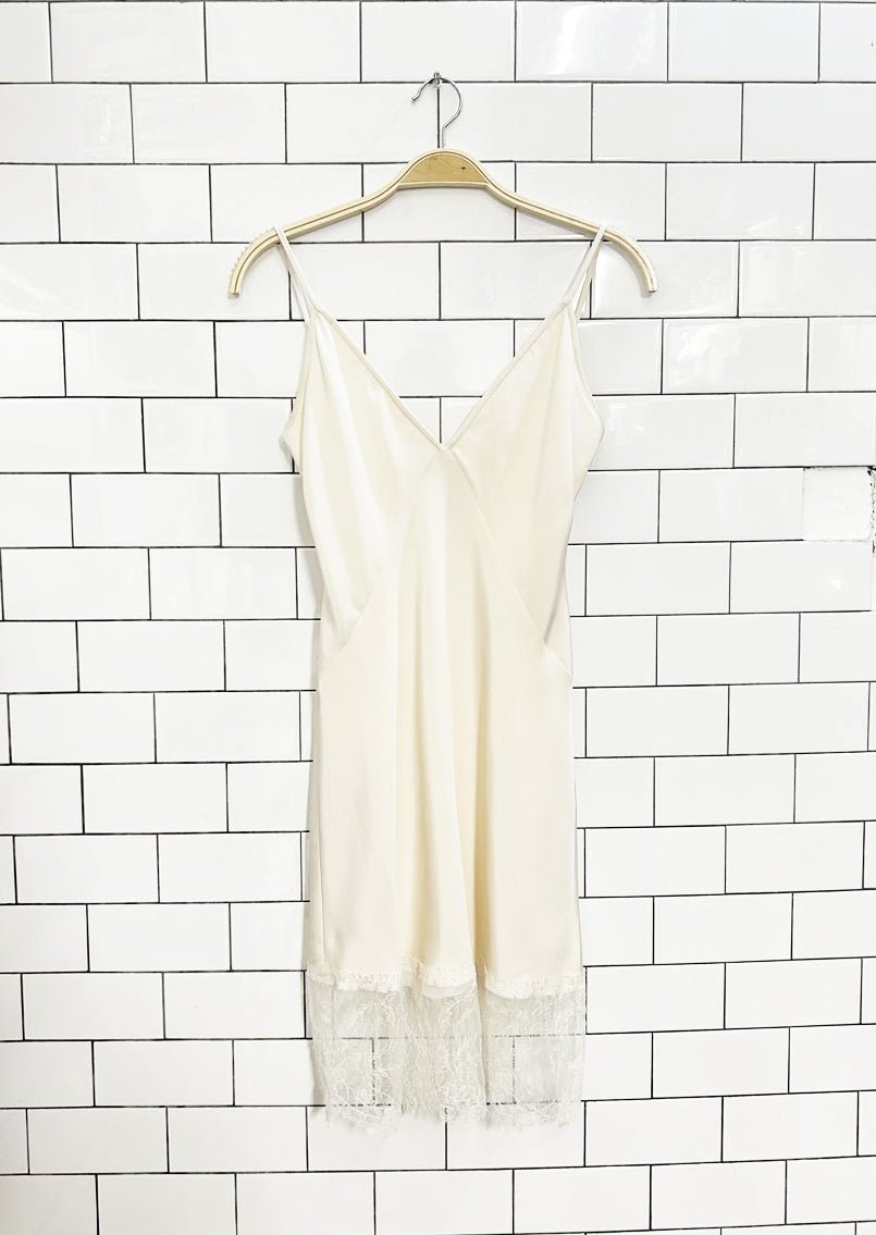 satin cream lace trim silk - lined slip dress - good market thrift store