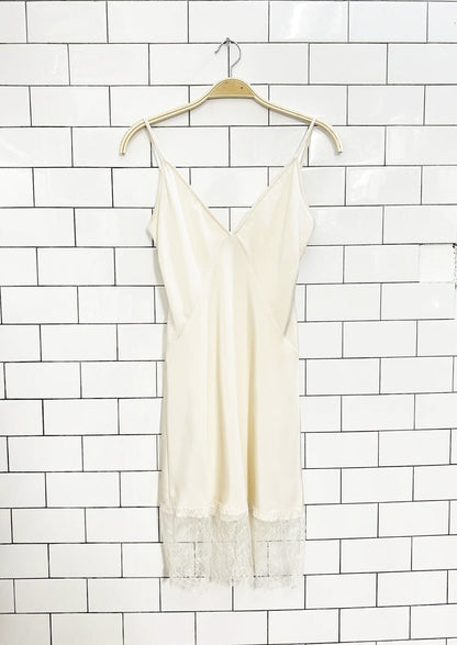 satin cream lace trim silk - lined slip dress - good market thrift store