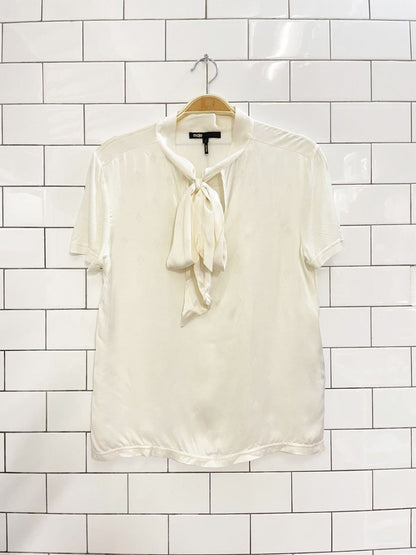 maje satin monogram tie neck tee - good market thrift store