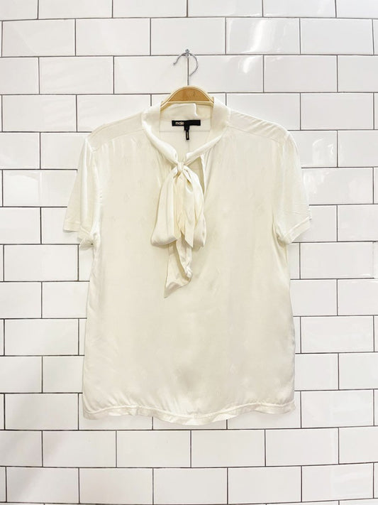 maje satin monogram tie neck tee - good market thrift store