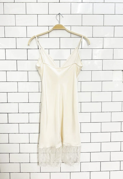 satin cream lace trim silk - lined slip dress - good market thrift store