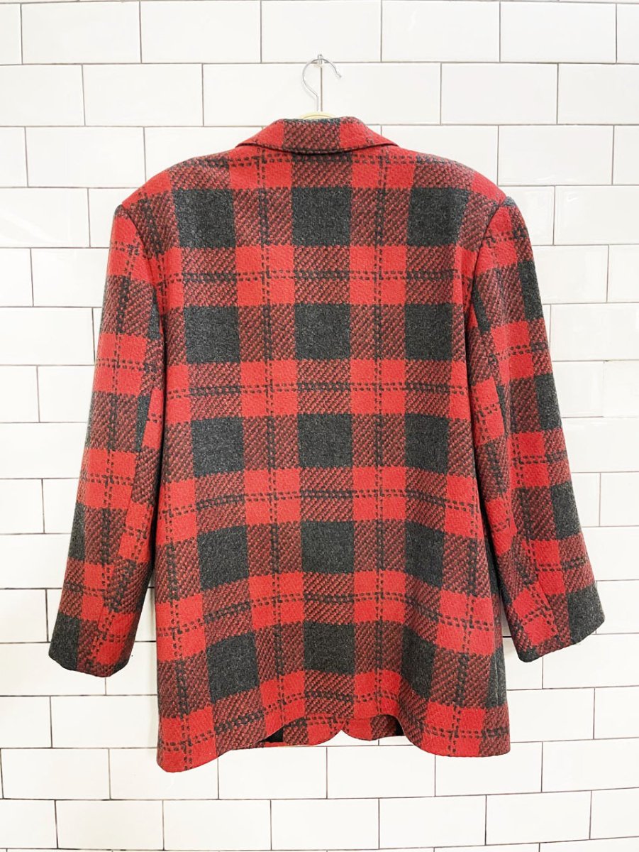 vintage 80s ego wool - blend tweed plaid blazer - good market thrift store
