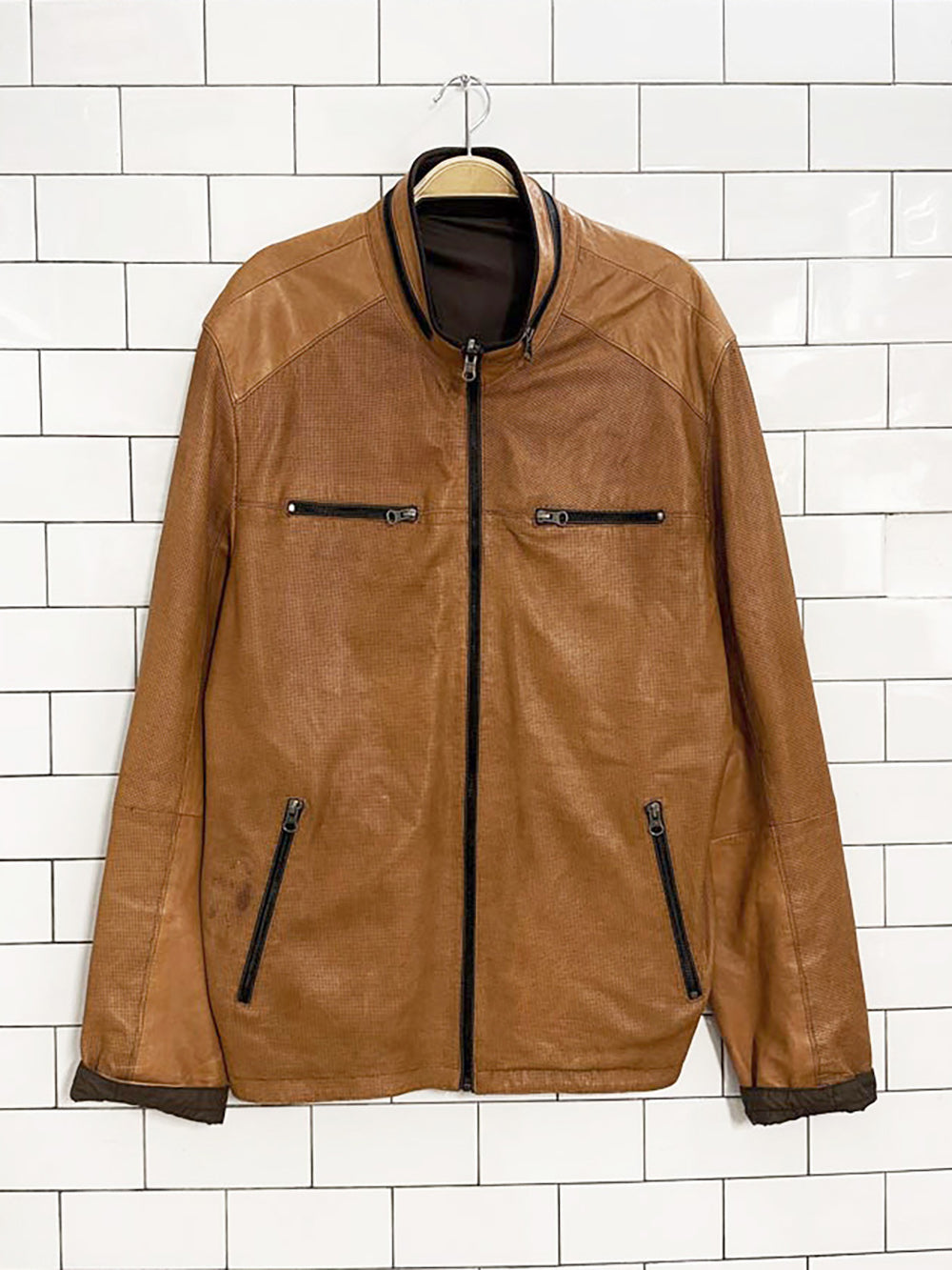 vintage 00s nikolas collection lamb leather reversible full zip jacket
