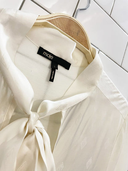 maje satin monogram tie neck tee - good market thrift store