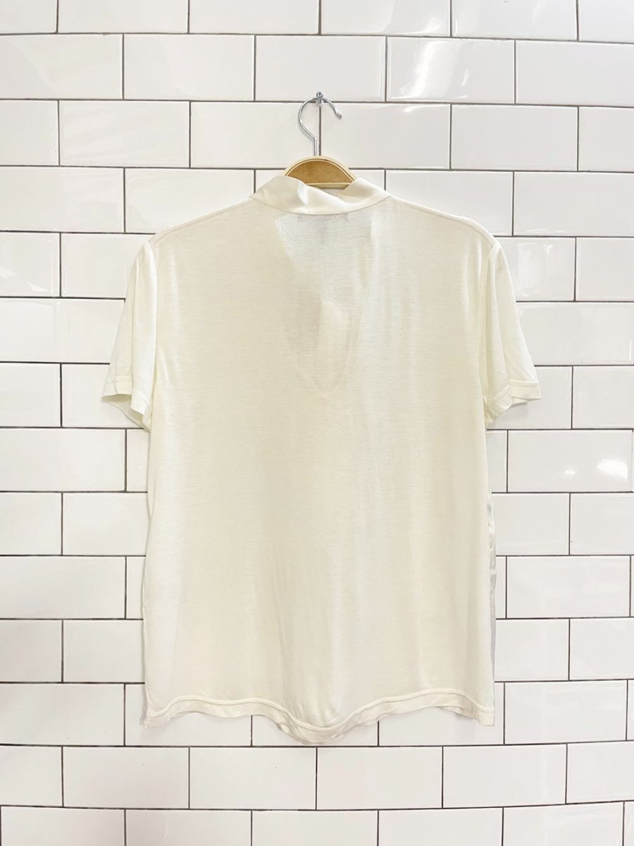 maje satin monogram tie neck tee - good market thrift store