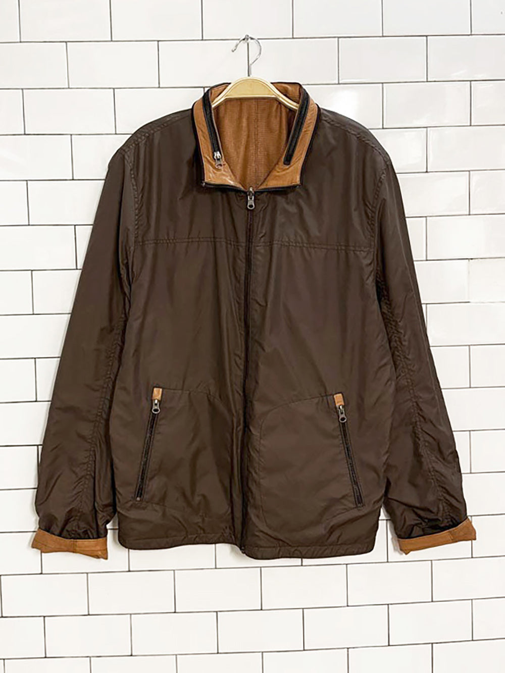 vintage 00s nikolas collection lamb leather reversible full zip jacket