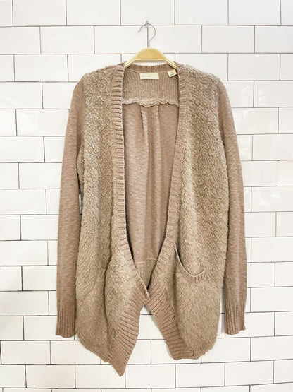 sleeping on snow wool - blend slubby boucle open knit cardigan | anthropologie - good market thrift store