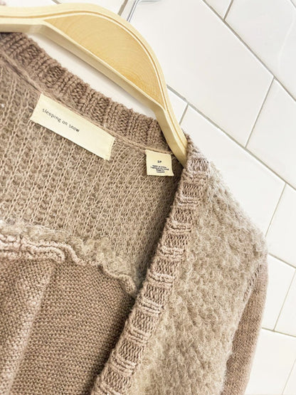 sleeping on snow wool - blend slubby boucle open knit cardigan | anthropologie - good market thrift store