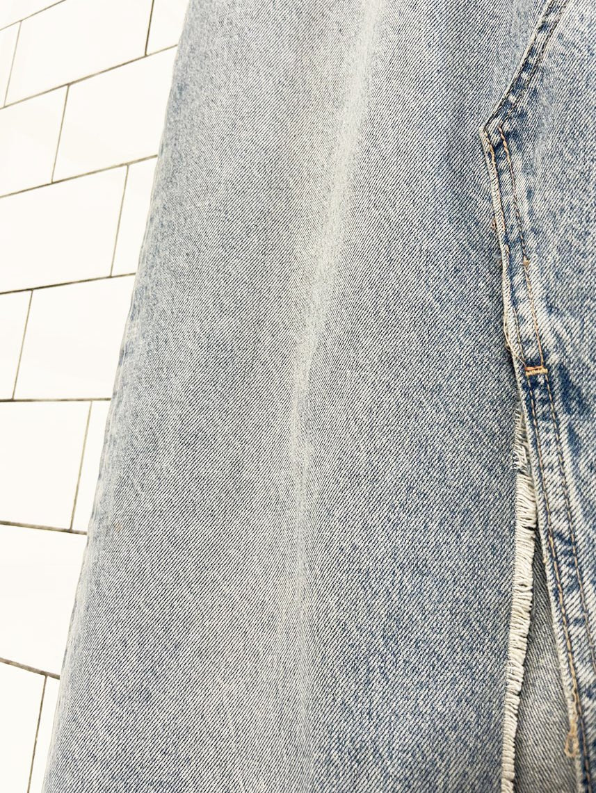 zara front slit light denim midi skirt - good market thrift store