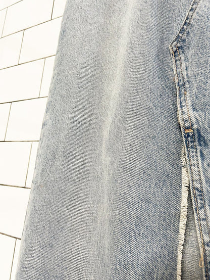 zara front slit light denim midi skirt - good market thrift store