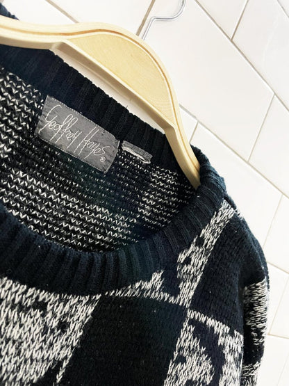 vintage 90s geoffrey hayes checkerboard knit dad sweater - good market thrift store