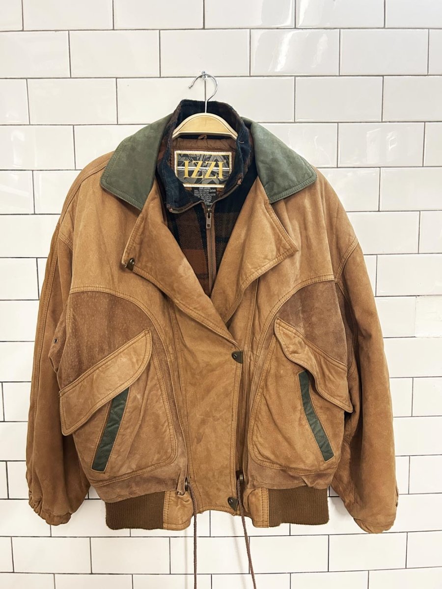 vintage 90s izzi layered soft suede bomber jacket - good market thrift store