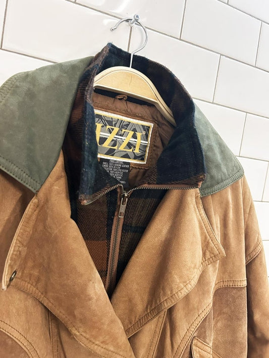 vintage 90s izzi layered soft suede bomber jacket - good market thrift store