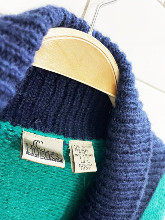 vintage 80s hughes wool - blend western double breasted knit cardigan - good market thrift store