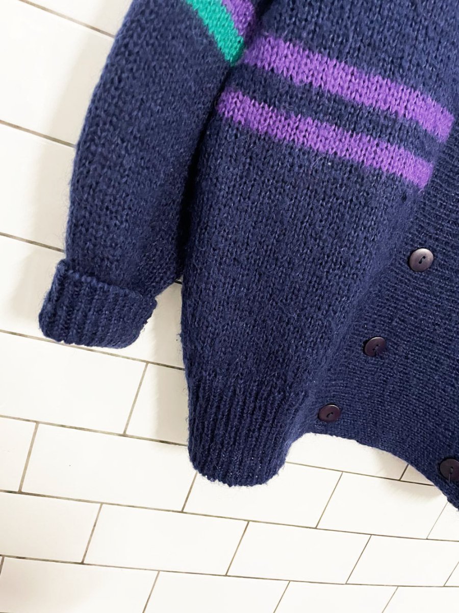 vintage 80s hughes wool - blend western double breasted knit cardigan - good market thrift store