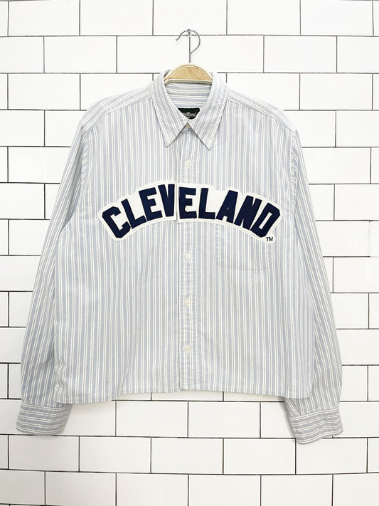 vintage eddie bauer x cleveland sporty prep blue stripe cropped shirt | rework
