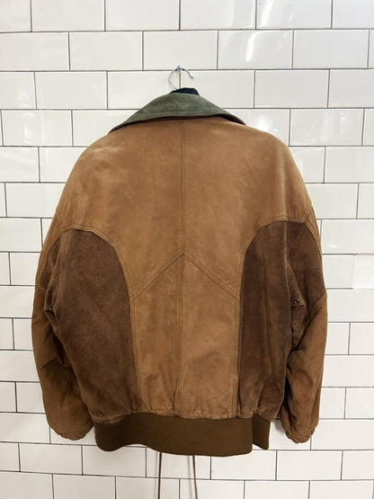 vintage 90s izzi layered soft suede bomber jacket - good market thrift store