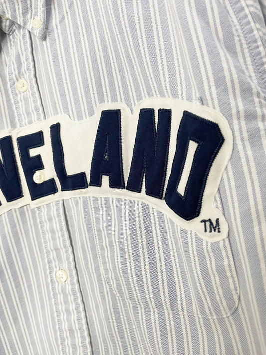 vintage eddie bauer x cleveland sporty prep blue stripe cropped shirt | rework