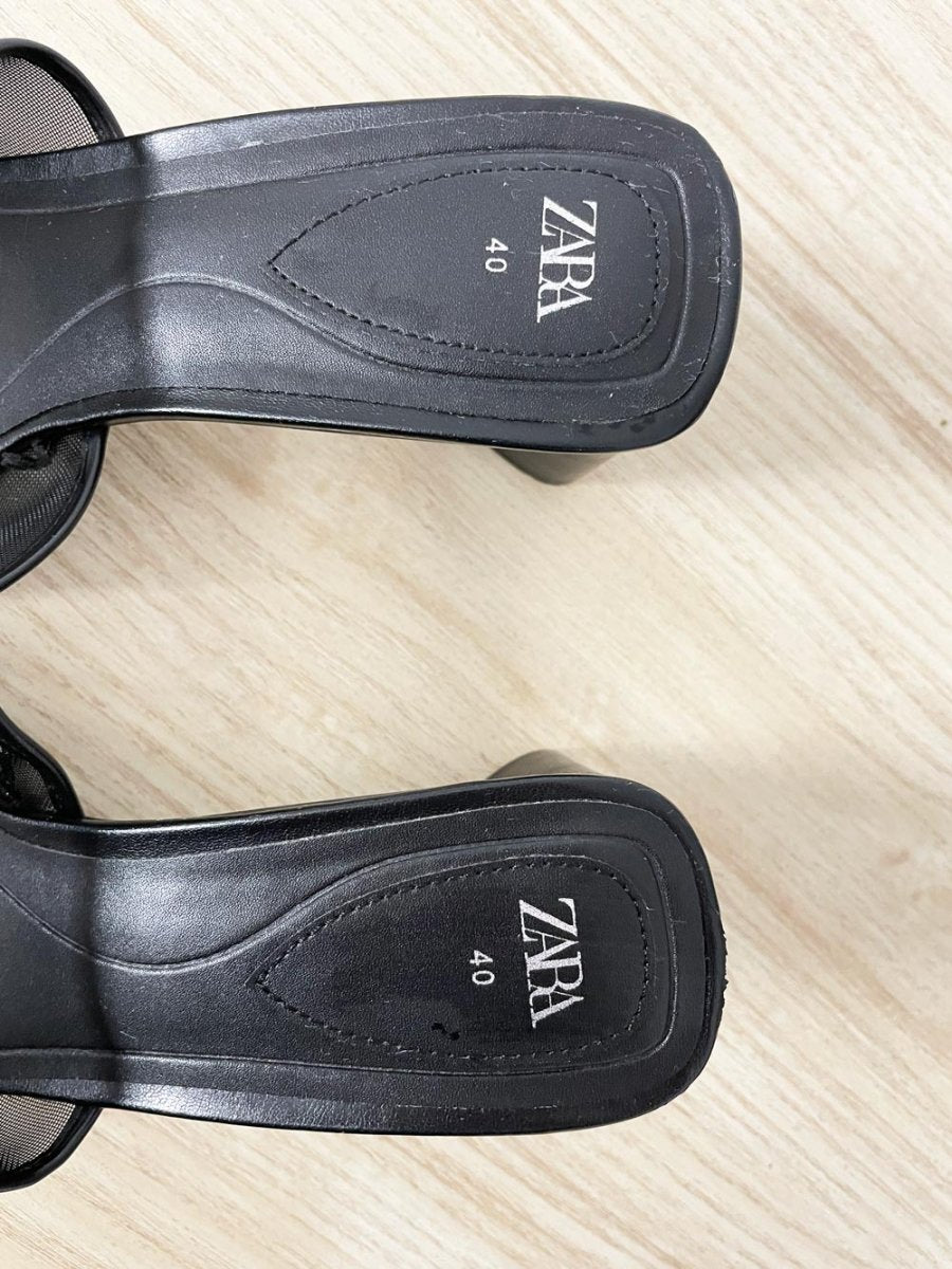 zara black mesh heeled sandals - good market thrift store