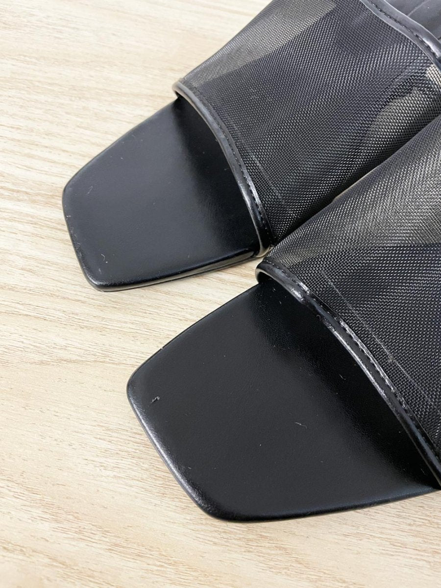 zara black mesh heeled sandals - good market thrift store