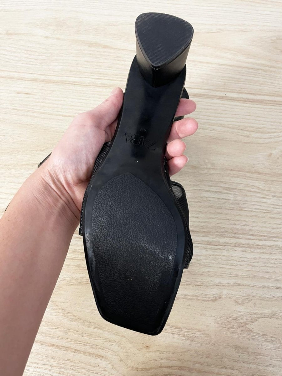 zara black mesh heeled sandals - good market thrift store
