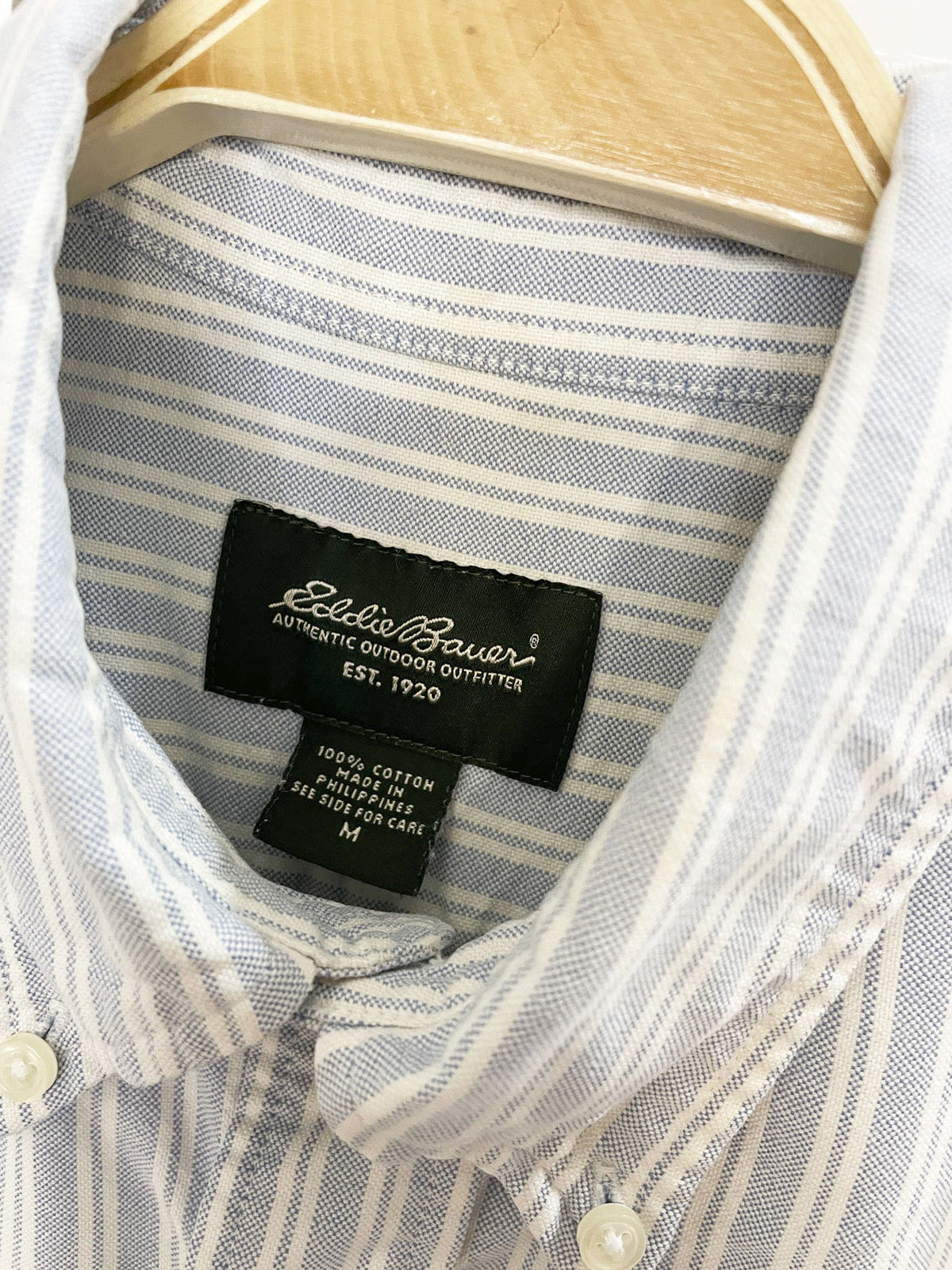 vintage eddie bauer x cleveland sporty prep blue stripe cropped shirt | rework
