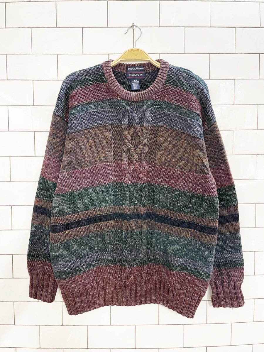 vintage 90s gant hand - framed cable knit dad sweater - good market thrift store