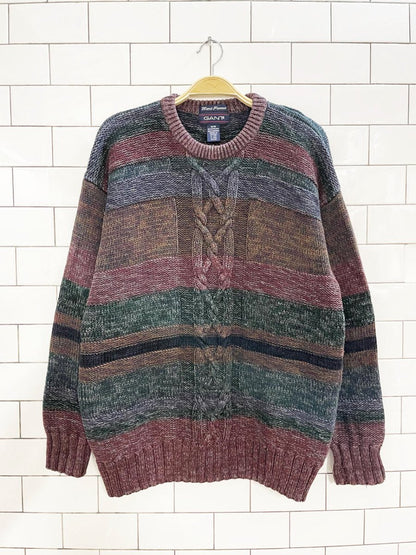 vintage 90s gant hand - framed cable knit dad sweater - good market thrift store