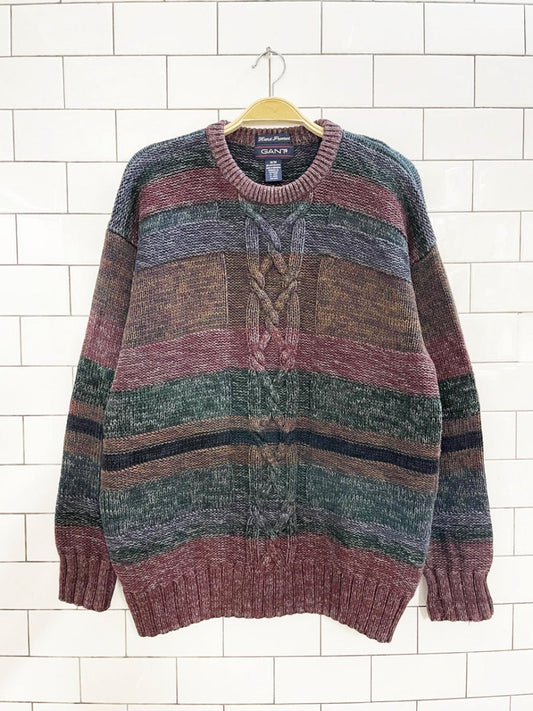 vintage 90s gant hand - framed cable knit dad sweater - good market thrift store