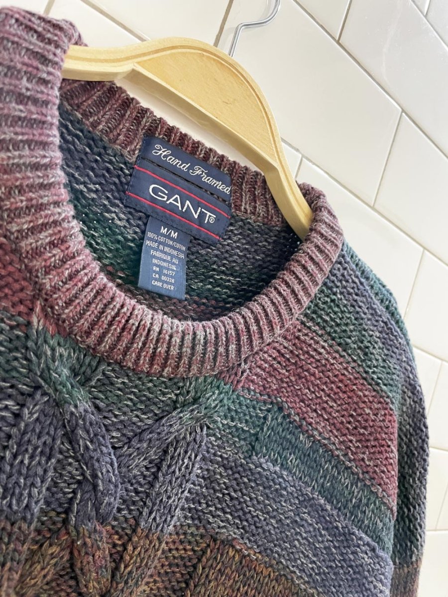 vintage 90s gant hand - framed cable knit dad sweater - good market thrift store
