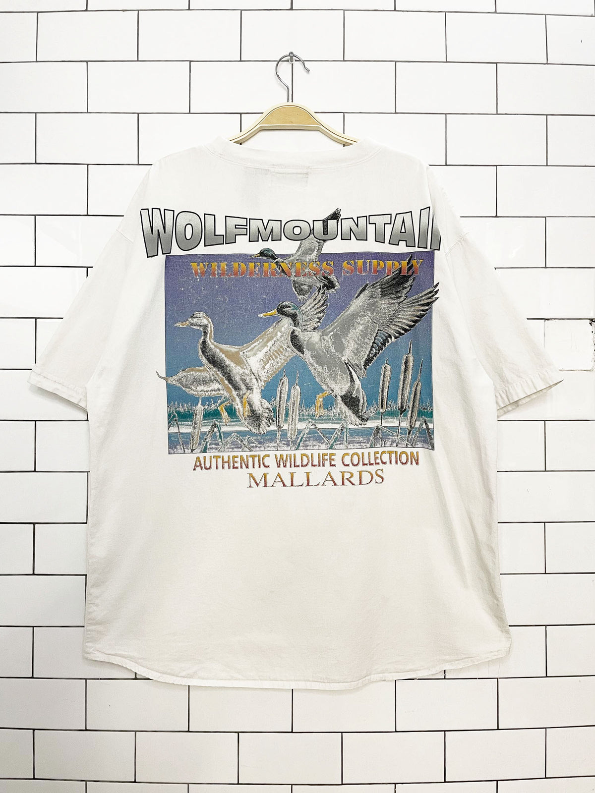 vintage 90s impact wilderness wolf mountain mallards pocket tee | authentic wildlife collection
