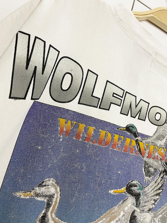 vintage 90s impact wilderness wolf mountain mallards pocket tee | authentic wildlife collection