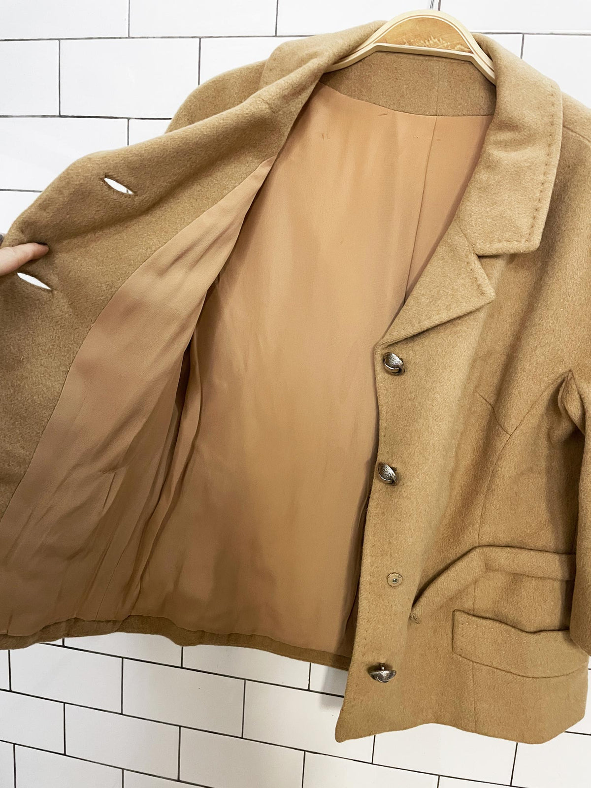 vintage 70s 100% camel hair bow belted 3/4 sleeve jacket | made in England