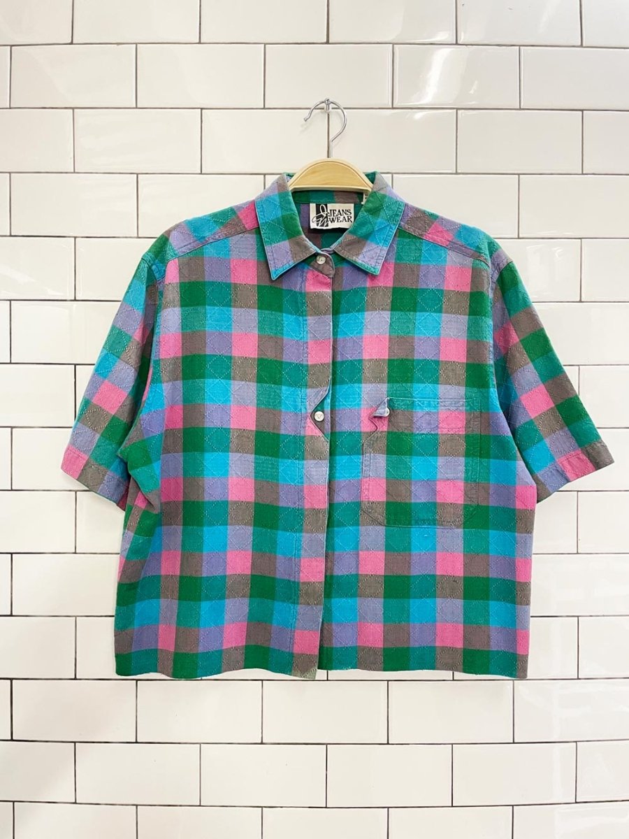 vintage 90s jeanswear argyle check cropped shirt - good market thrift store