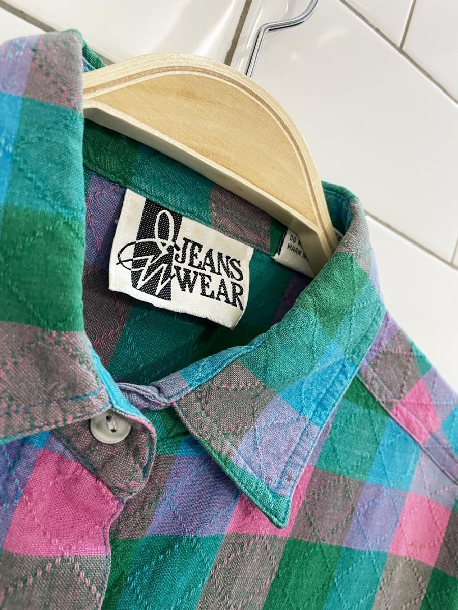 vintage 90s jeanswear argyle check cropped shirt - good market thrift store