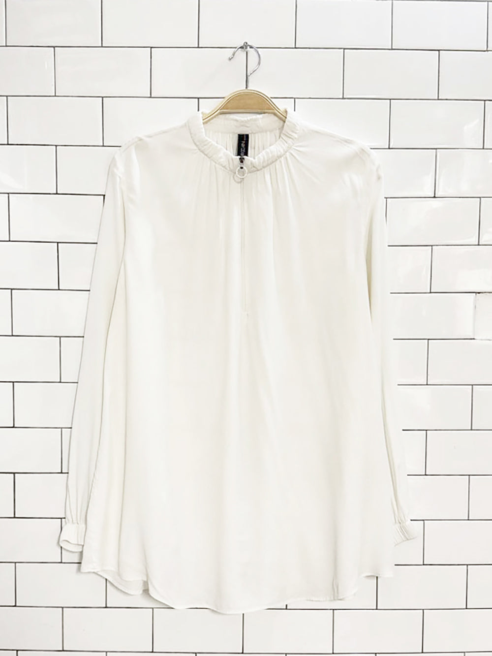 marc cain silk-blend half zip flowy blouse